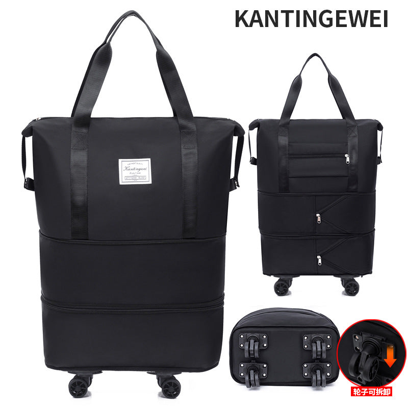 Large capacity travel bag double-layer expansion universal removable wheels short-distance business cover tie rod Oxford fitness anti-bag