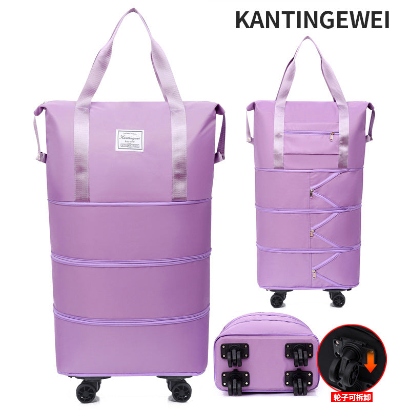 Large capacity travel bag double-layer expansion universal removable wheels short-distance business cover tie rod Oxford fitness anti-bag