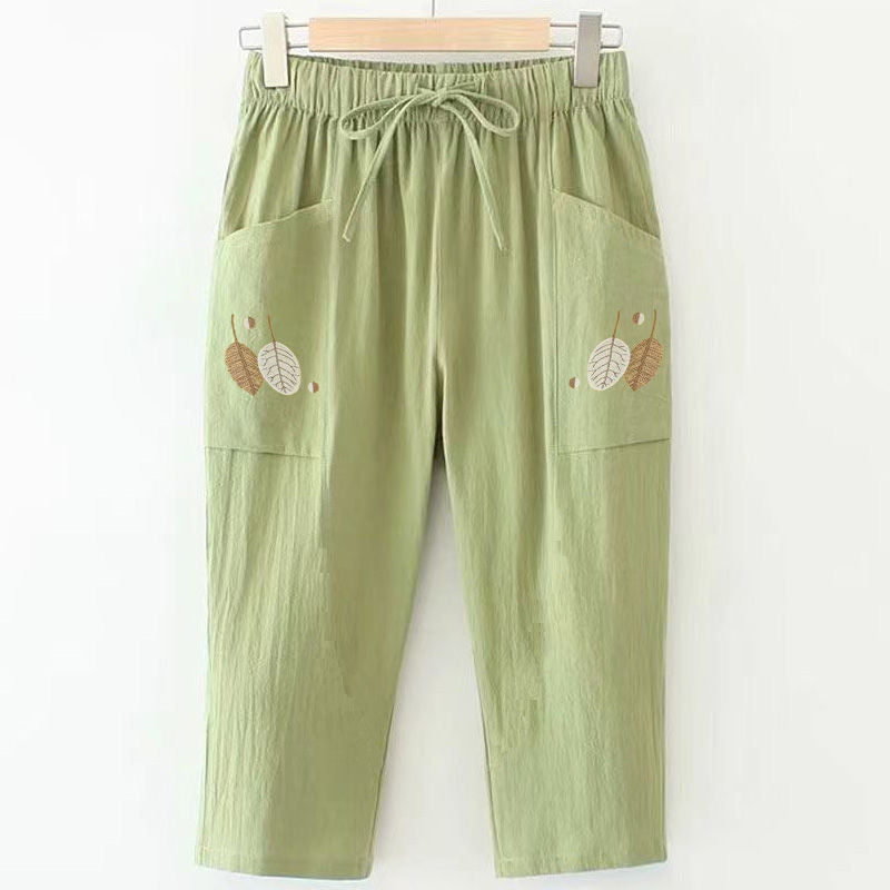 Two-pack, pure cotton summer new large-size women's clothing fat catties elastic waist versatile casual cropped pants