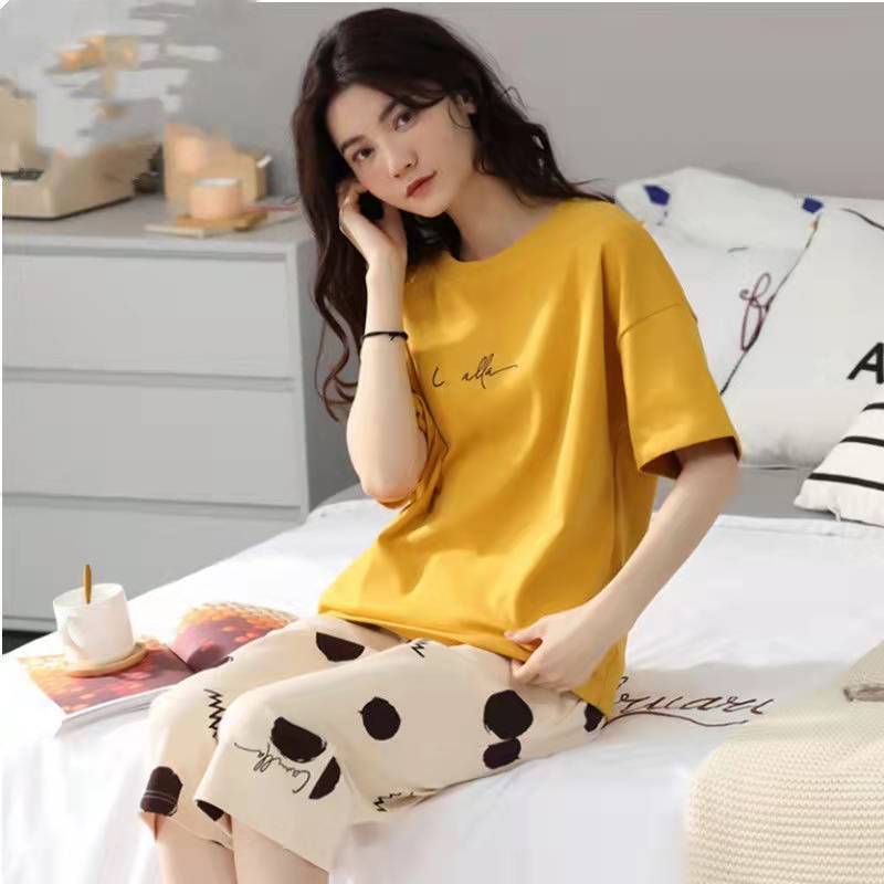 2025 new spring and autumn women's loungewear women's suit casual home summer short-sleeved cropped pants pajamas