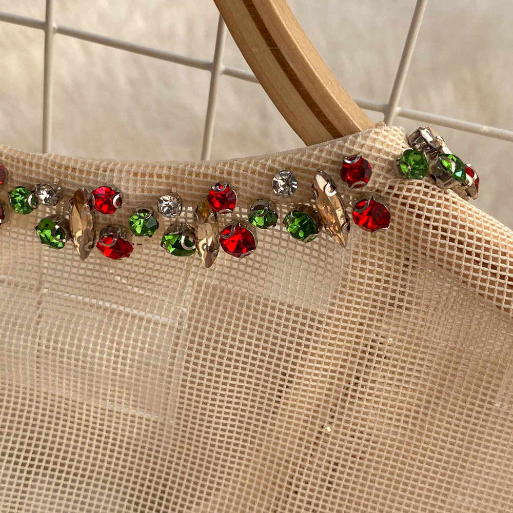 Light luxury temperament round neck big pendulum bubble long sleeves elegant waist thin a word dress inlaid with diamonds long dress