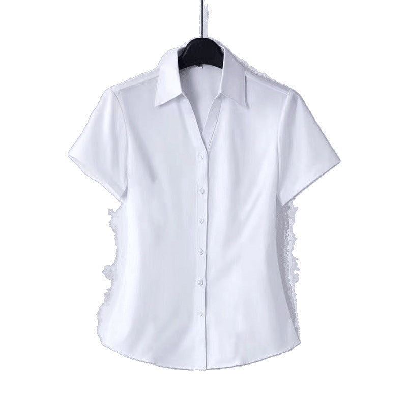 High elasticity professional women's summer new short-sleeved black shirt hotel beauty salon formal tooling work clothes shirt