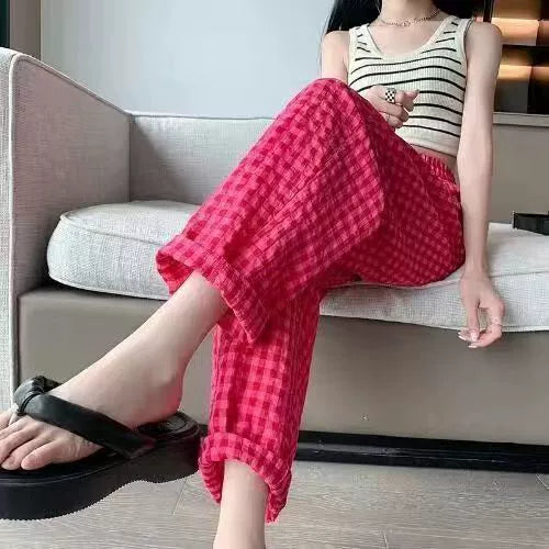 Stay Chic and Comfy with These Checkered Loose-Leg Pants for Women