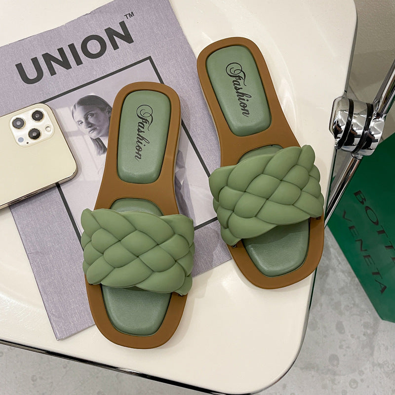 Summer new flat bottom one-word cool slippers women's non-slip Korean version fashion versatile women's sandals women's outer wear