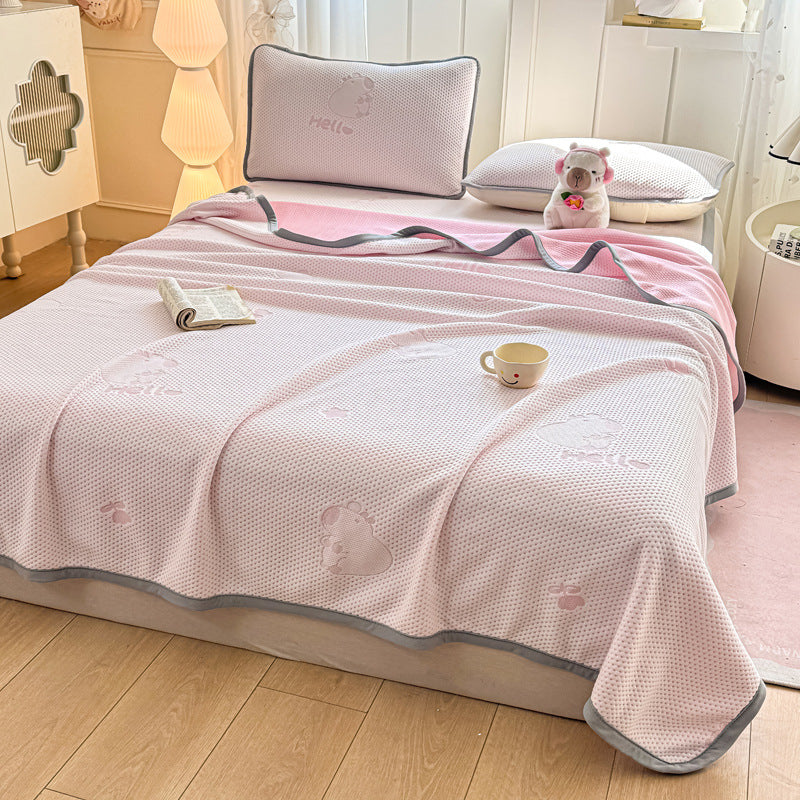 2025 new ice bean summer cool quilt summer cold silk cool silk machine washable air conditioner quilt washable three-piece set