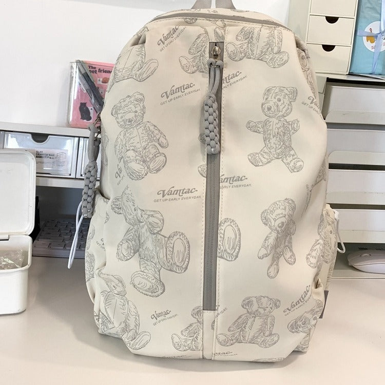 2025 new nylon bear schoolbag female Korean version junior high school students students versatile lightweight simple travel backpack