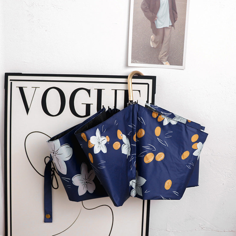 Round polka dot curved hook handle burgundy weather and rain parasol sun protection UV protection new folding sun umbrella vinyl