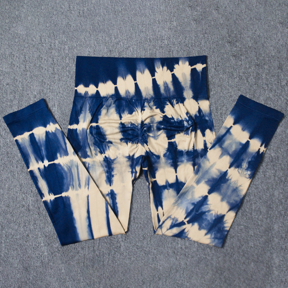 2025 popular seamless smiley face tie-dye yoga pants high waist peach hip leggings high elastic fitness pants