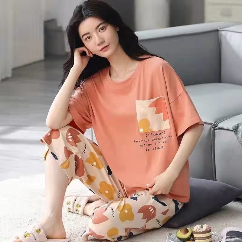 2025 new spring and autumn women's loungewear women's suit casual home summer short-sleeved cropped pants pajamas
