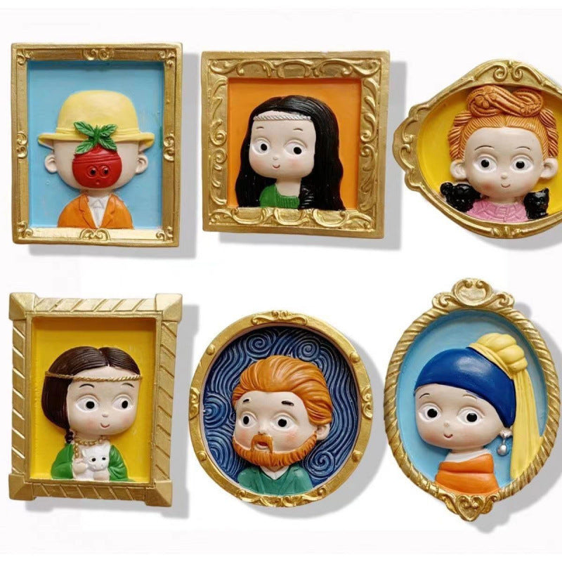 World famous paintings painted plaster doll refrigerator magnets popular online graffiti with dyes for coloring white blank toys handmade