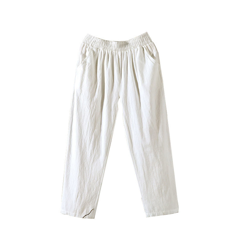 Retro cotton and linen Harlan nine-point pants 2025 spring and summer new loose casual pants, straight mid-waist casual pants