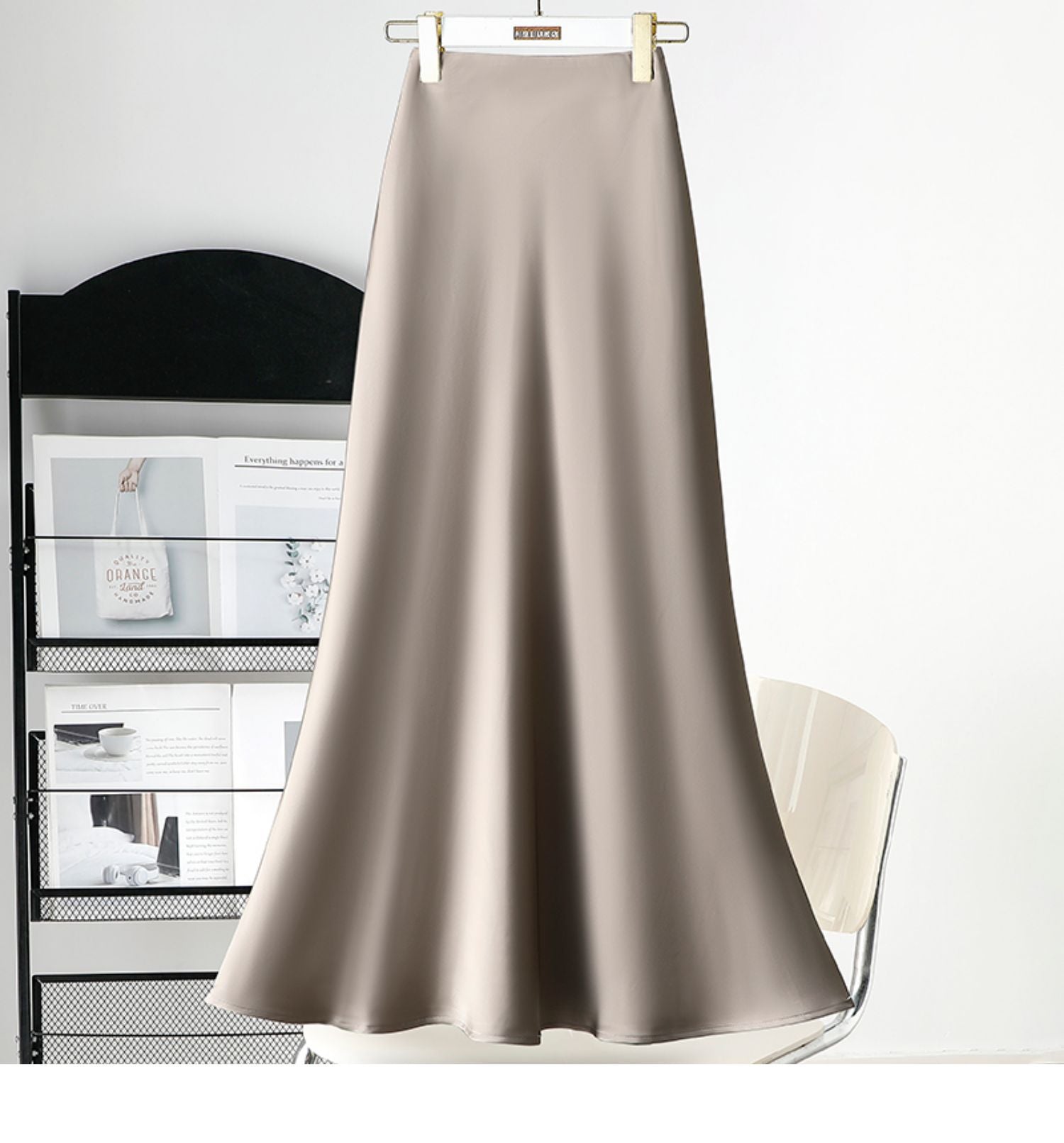 French retro acetic acid satin skirt women's summer high waist hip-wrapped fishtail long skirt high sense thin big swing skirt