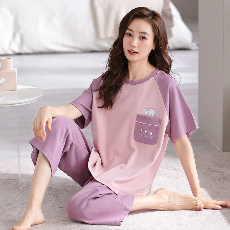 2025 new spring and autumn women's loungewear women's suit casual home summer short-sleeved cropped pants pajamas