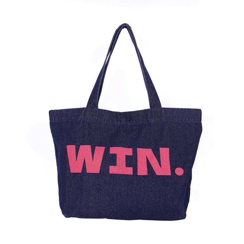 Washed cotton canvas bag Fashion versatile quotation Large capacity shoulder portable messenger bag Tote bag