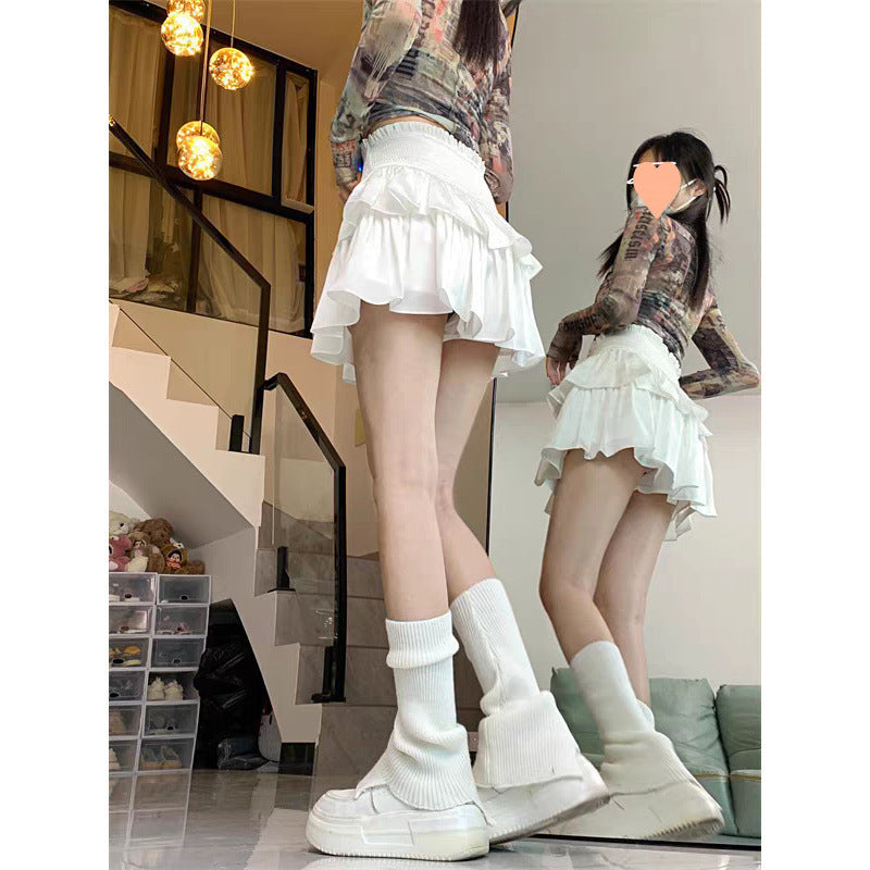 Ballet girl style elastic cake skirt foreign style double-layer small skirt pants white high-waisted thin fairy culottes