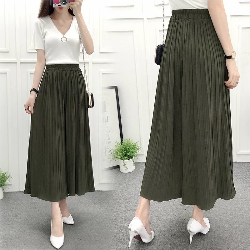 Chiffon wide-leg pants women's summer fashion high waist loose large size pleated skirt pants seven-point casual pants children's temperament versatile