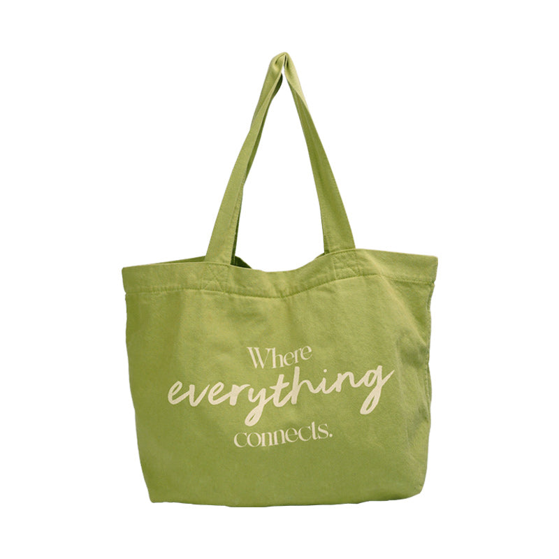 Washed cotton canvas bag Fashion versatile quotation Large capacity shoulder portable messenger bag Tote bag