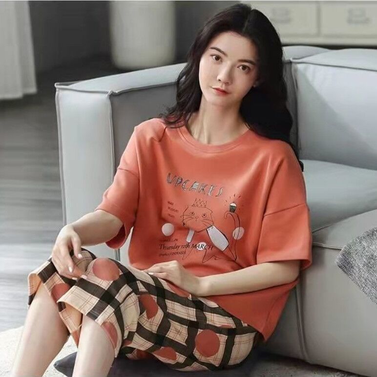 2025 new spring and autumn women's loungewear women's suit casual home summer short-sleeved cropped pants pajamas