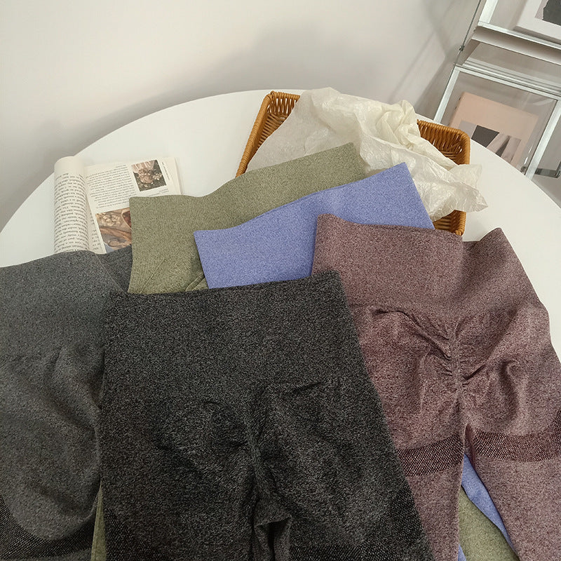 High waist fitness yoga pants hip lift exercise seamless solid color high elastic knitting nine points comfortable