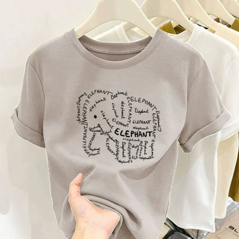 Retro butterfly pure cotton design sense round neck printed short sleeve T-shirt women's summer slim fit versatile foreign style top tide