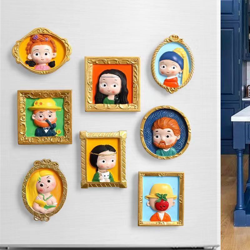 World famous paintings painted plaster doll refrigerator magnets popular online graffiti with dyes for coloring white blank toys handmade