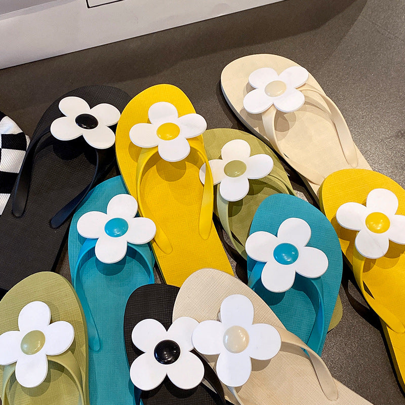 Holiday travel leisure sun flower toe cool slippers women beach shoes stepping on shit feeling home wear lip-flops women