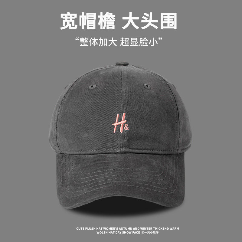 Good version, raspberry powder 2025 new model, big head circumference, small face H letter baseball cap, men's and women's duck tongue sunscreen cap