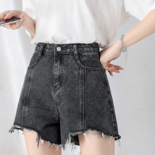 High waist denim shorts women's summer news loose and thin A word outside wear Internet celebrity temperament wide leg hot pants tide