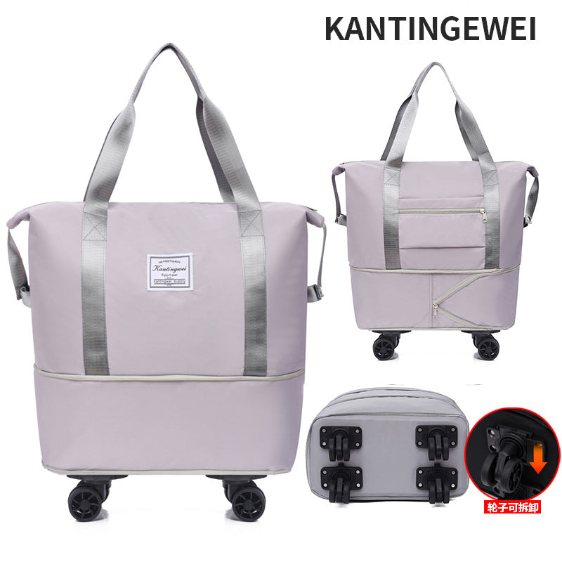 Large capacity travel bag double-layer expansion universal removable wheels short-distance business cover tie rod Oxford fitness anti-bag