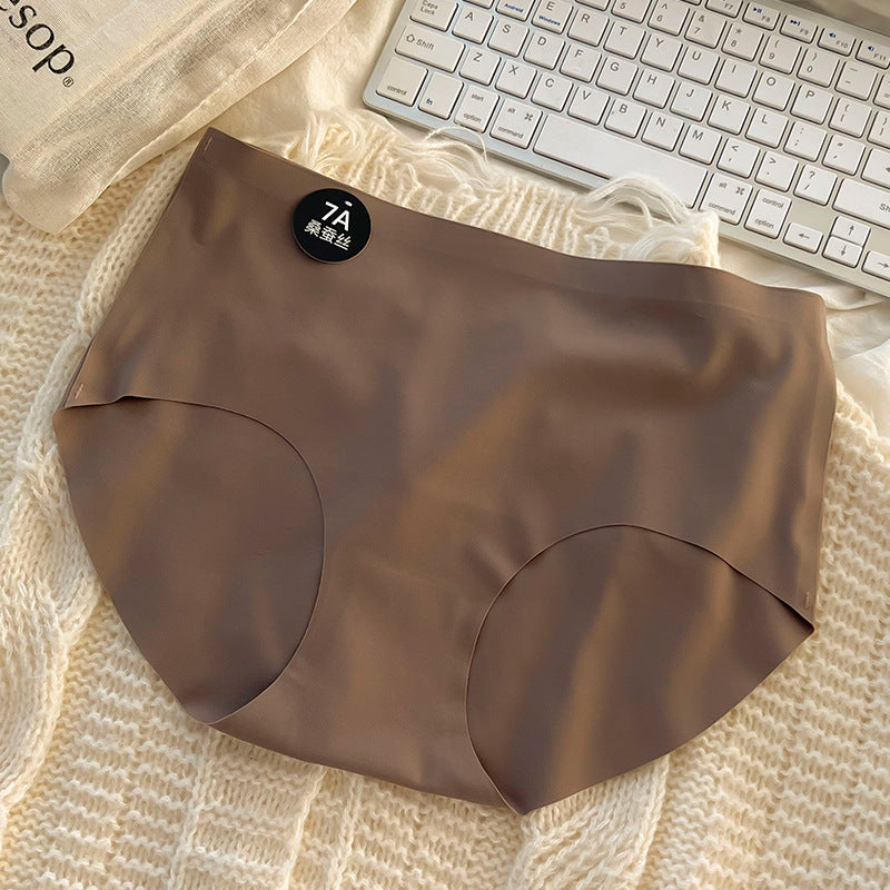 Ice silk seamless underwear women's pure cotton cotton antibacterial crotch large size medium waist solid color simple girl raw briefs women