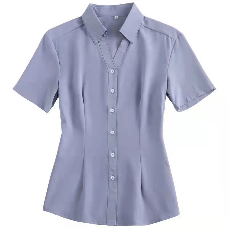 High elasticity professional women's summer new short-sleeved black shirt hotel beauty salon formal tooling work clothes shirt