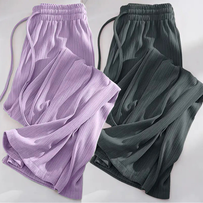Ice silk wide-leg pants women's summer thin Korean version loose straight small high waist