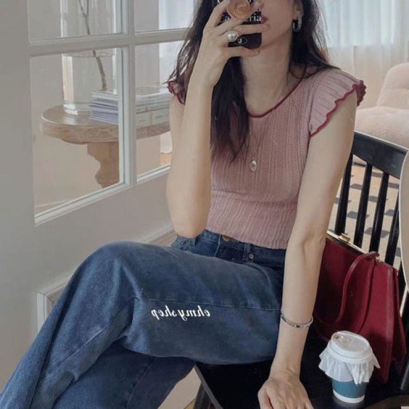 Vintage Xiaofei Sleeve Top Vest Women's 2025 Summer Thin Slim Fit Niche Chic ins Short Sleeve Knitted Vest