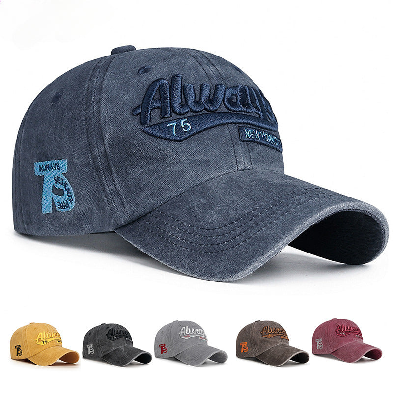 Baseball cap washed old letter embroidered cap trendy man personality street woman sun hat