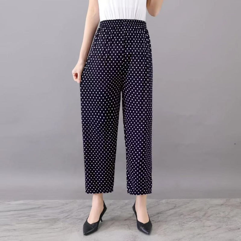 Summer wholesale women's middle-aged and elderly casual loose elastic ice silk pants breathable and fattened mother nine-point pants