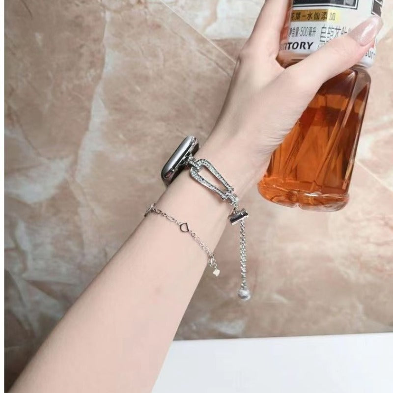 Applicable to Apple Watch Horseshoe Buckle U-shaped Full Diamond Bracelet i watch678s9 Chain Watch Strap