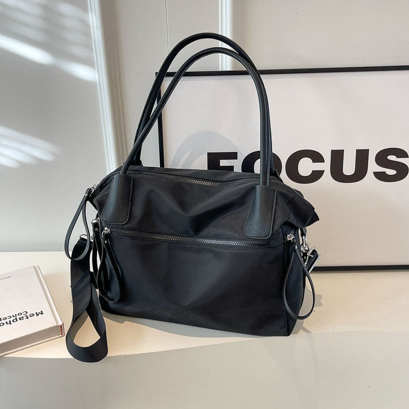 2025 new messenger bag women's nylon cloth solid color portable tote bag large capacity commuter underarm bag shoulder bag