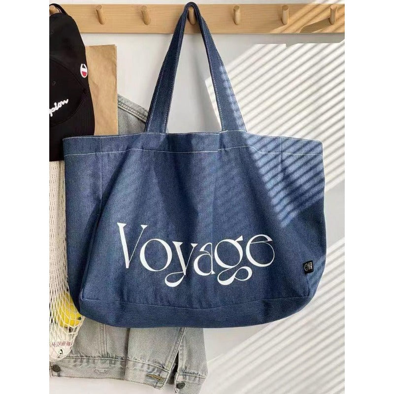 Original niche lazy denim tote yoga bag casual shopping student schoolbag literary shoulder bag