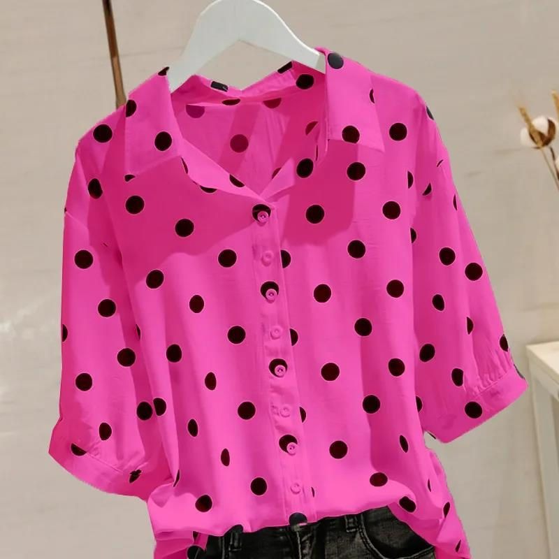 Polka dot shirt women's middle sleeve 20255 spring and summer new loose large size thin versatile French pullover thin shirt tide