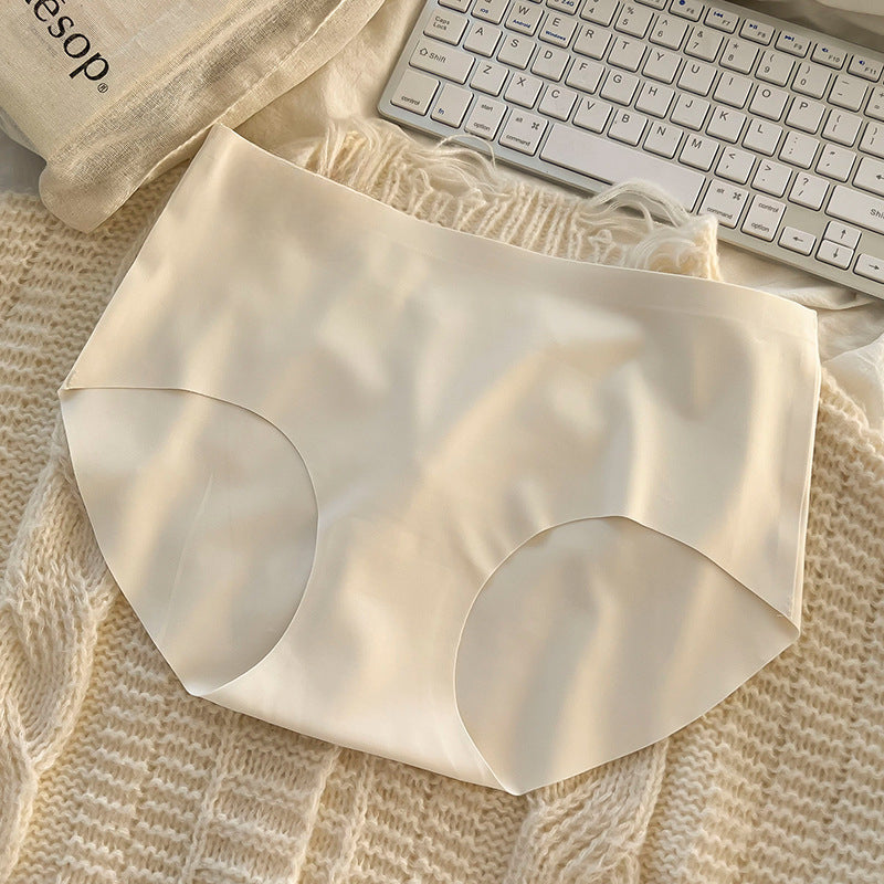 Ice silk seamless underwear women's pure cotton cotton antibacterial crotch large size medium waist solid color simple girl raw briefs women