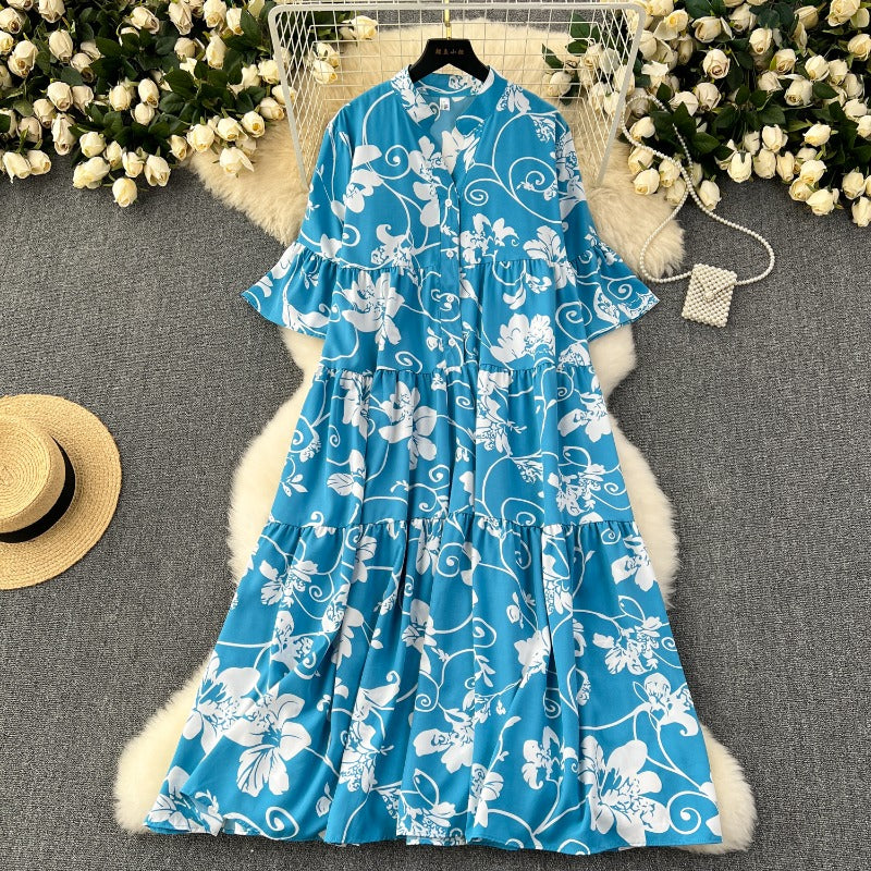 Large size women's clothing lazy style loose printing dress women's foreign style age reduction and thin temperament long dress