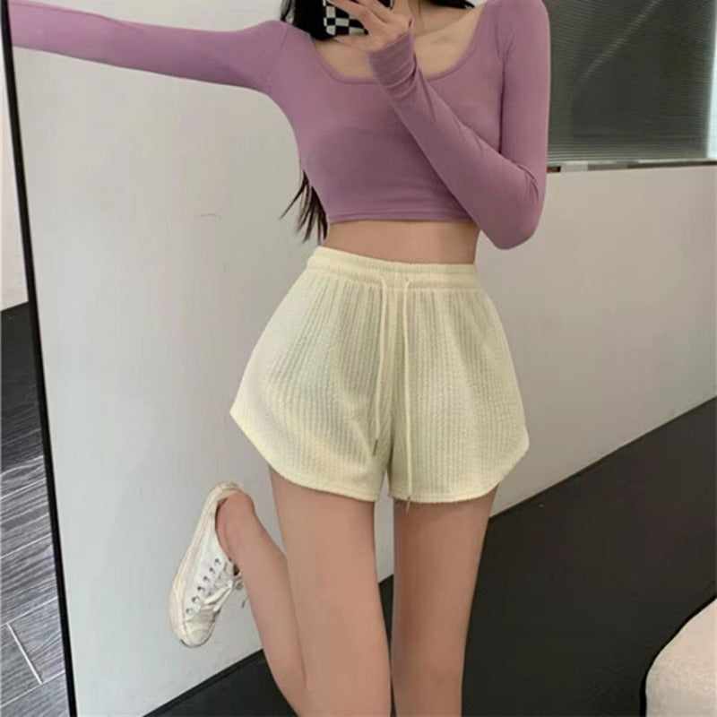 2025 Internet celebrity fitness running shorts women's spring and autumn loose casual large size wide legs high waist a word sports hot pants