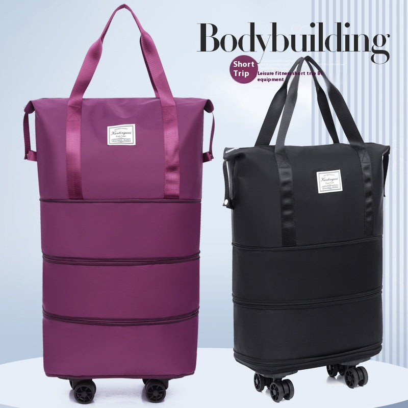 Large capacity travel bag double-layer expansion universal removable wheels short-distance business cover tie rod Oxford fitness anti-bag