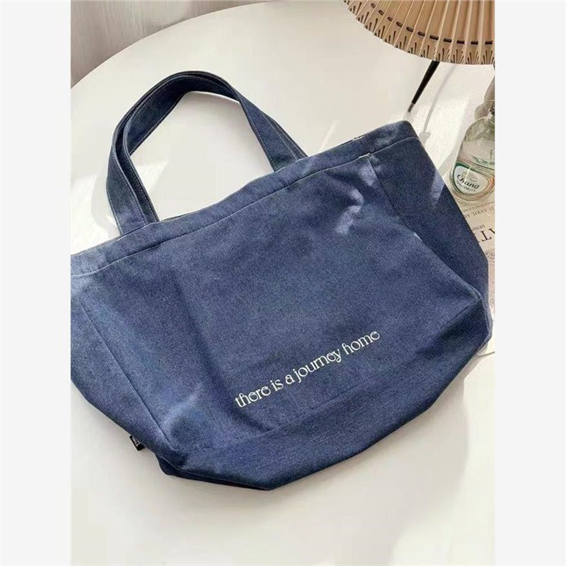 Original niche lazy denim tote yoga bag casual shopping student schoolbag literary shoulder bag