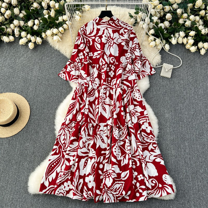 Large size women's clothing lazy style loose printing dress women's foreign style age reduction and thin temperament long dress