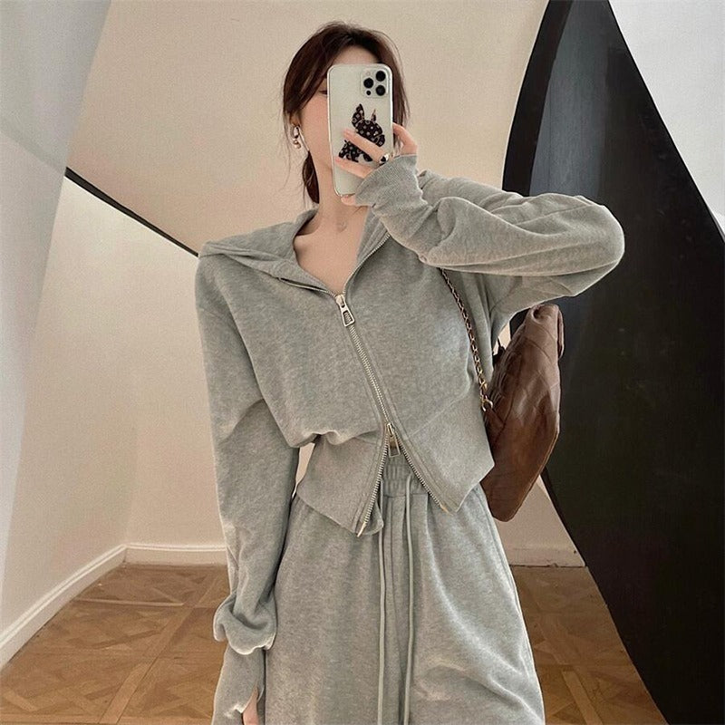 Casual sports suit women's 2025 early spring new Korean version hooded jacket high waist drawstring leggings two-piece set