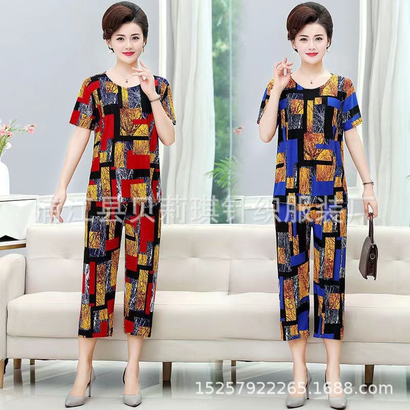 Middle-aged and elderly mother summer two-piece suit middle-aged women's suit women's suit middle-aged and elderly suit