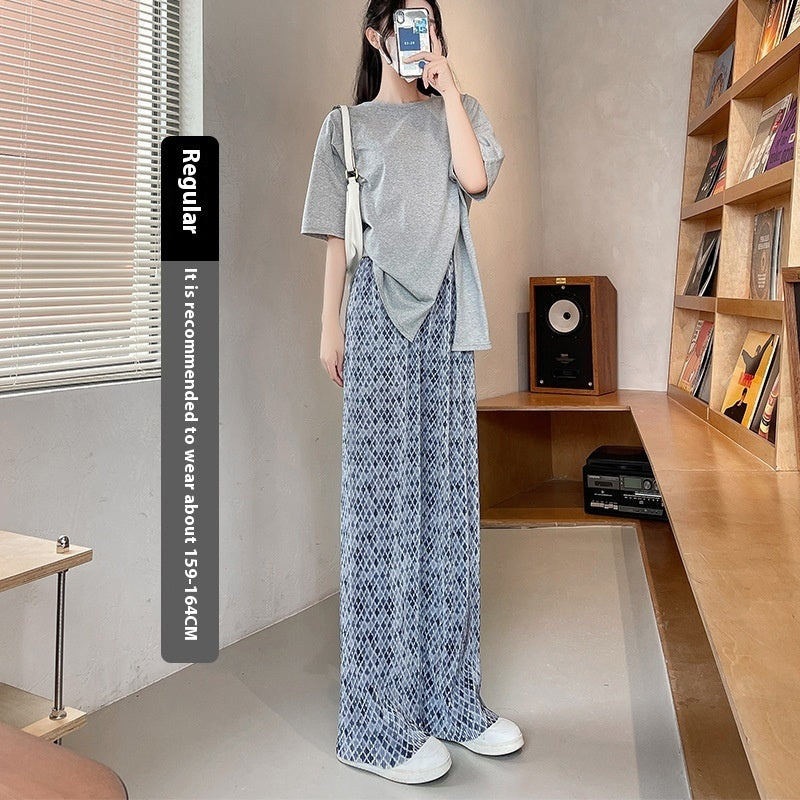 Pink tie-dye floor pants women's summer loose draped straight pants casual versatile wide-leg pants