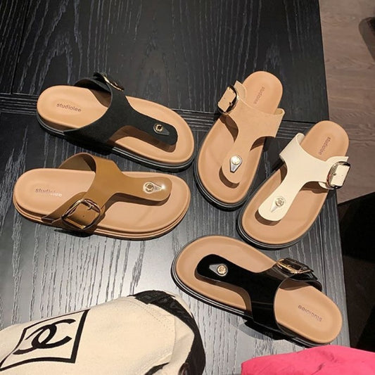 Thick-soled flip-flops shoes women's summer new one-word buckle casual pinch thick-soled Birkenstocks slippers