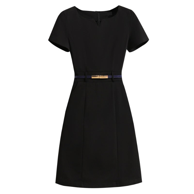 Professional suit skirt temperament V-neck beauty jewelry sales work clothes A-word black waist dress